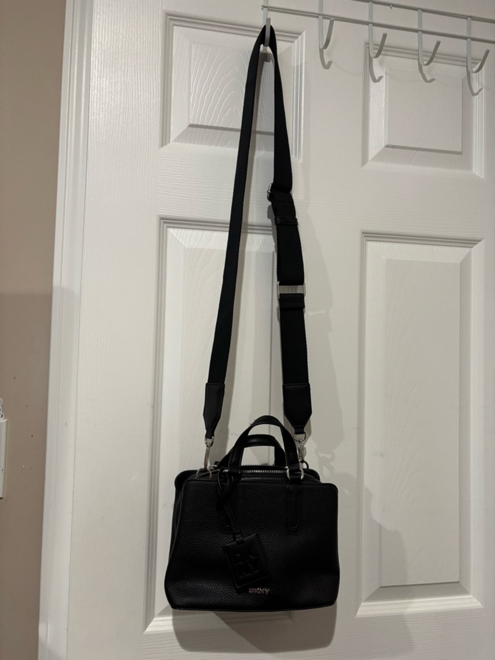 DKNY Black Pebbled Leather Messenger Crossbody Bag